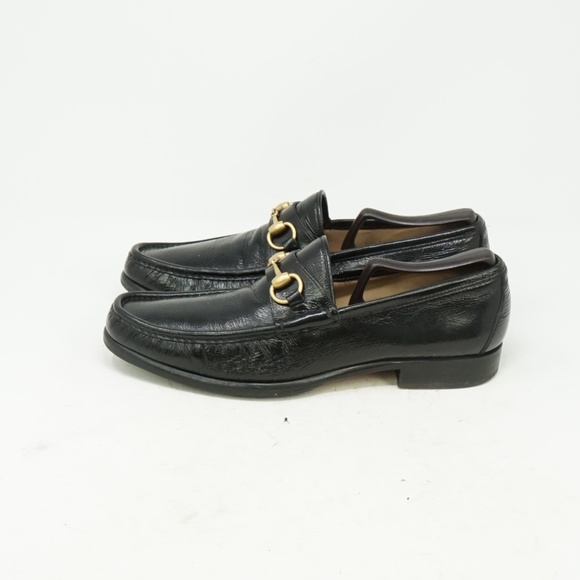Gucci Black Leather Horsebit Loafers with Gold Hardware main image 4
